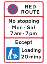 Red route sign Clearway in London