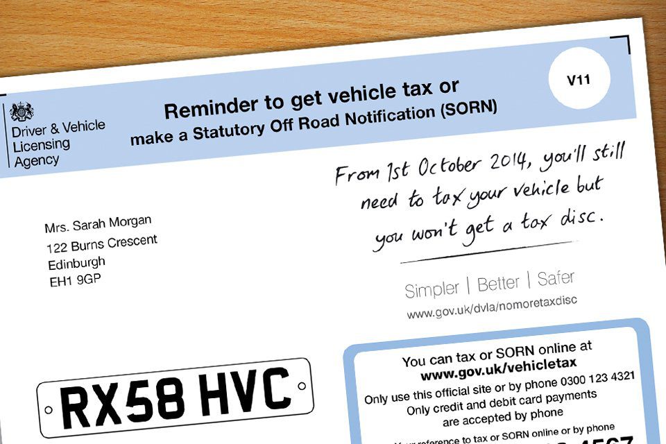 DVLA vehicle tax reminder letter