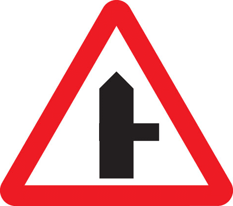Right side road ahead sign