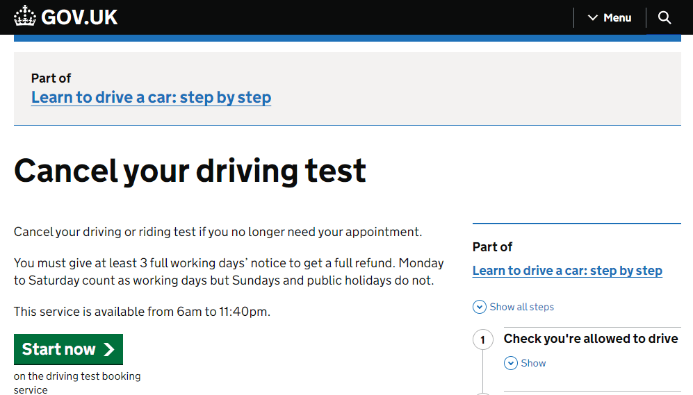 Cancel your driving test